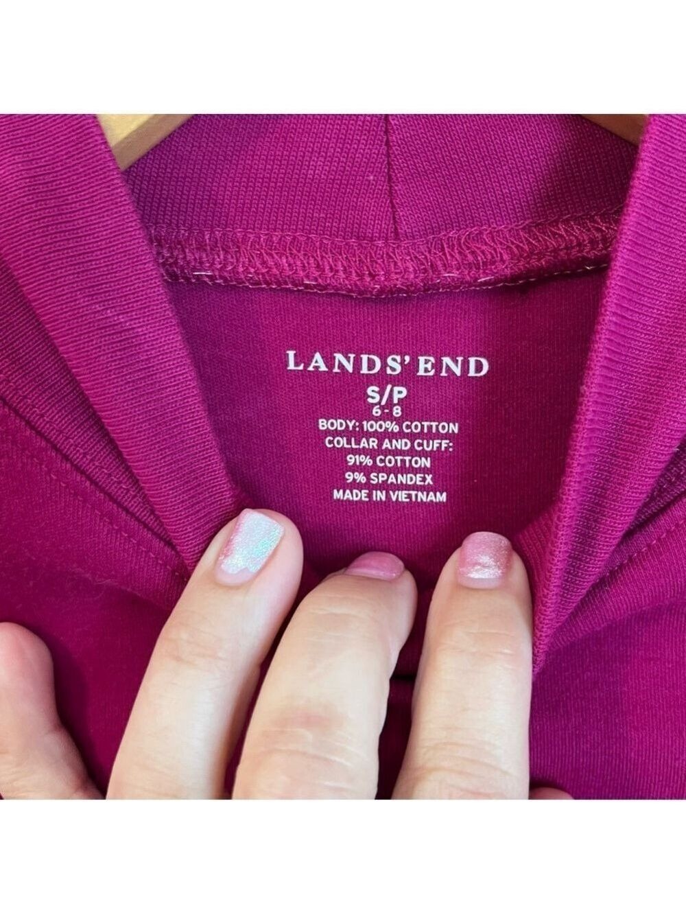 Lands’ End Cotton Mock Neck Top Raspberry Long Sleeve Soft Thick Knit S/P 6–8 - Picture 2 of 5